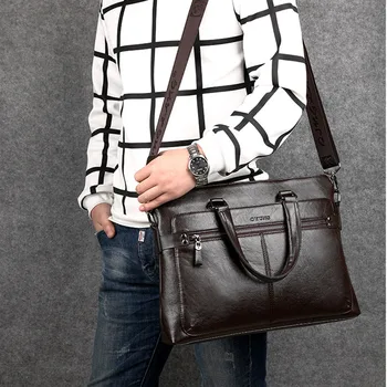 Деловой кожаный мужской портфель, Горизонтальная мужская сумка, Большая вместительная сумка-Мессенджер, Офисная мужская сумка для ноутбука 2