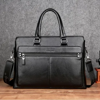 Деловой кожаный мужской портфель, Горизонтальная мужская сумка, Большая вместительная сумка-Мессенджер, Офисная мужская сумка для ноутбука 3