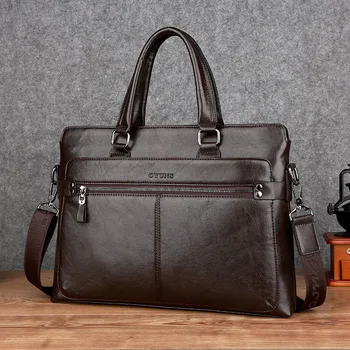 Деловой кожаный мужской портфель, Горизонтальная мужская сумка, Большая вместительная сумка-Мессенджер, Офисная мужская сумка для ноутбука 4