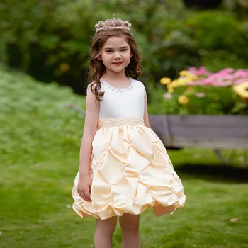 Детское атласное бальное платье без рукавов для девочек, милое детское платье Принцессы на свадьбу, День рождения, детская одежда 110-150 см