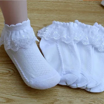 Сетчатые носки, Дышащее хлопковое кружево с рюшами, короткие носки Принцессы для маленьких девочек, Белый, Розовый, желтый, для маленьких девочек, малышей